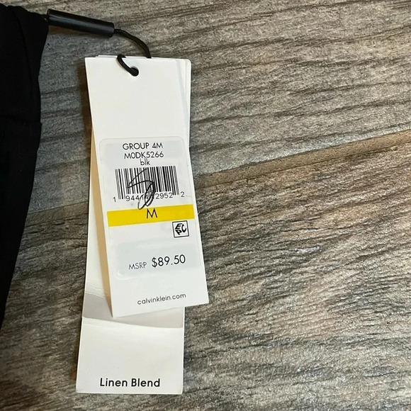 Calvin Klein Black Linen Blend Crop Wide leg Pants Size M Stretch waist Tie NWT - Picture 4 of 12